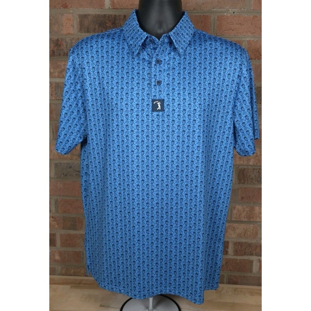 Bogey Bros Mt Crushmore Mens Medium Blue Performance Golf Polo Shirt